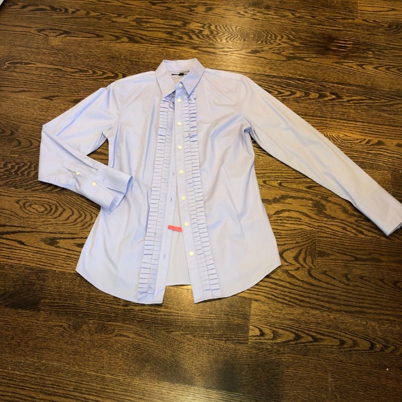 Banana Republic Blue Oxford Button-up Ruffle 6 - Picture 3 of 8
